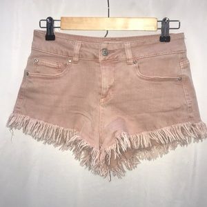 Pink mid rise jean shorts